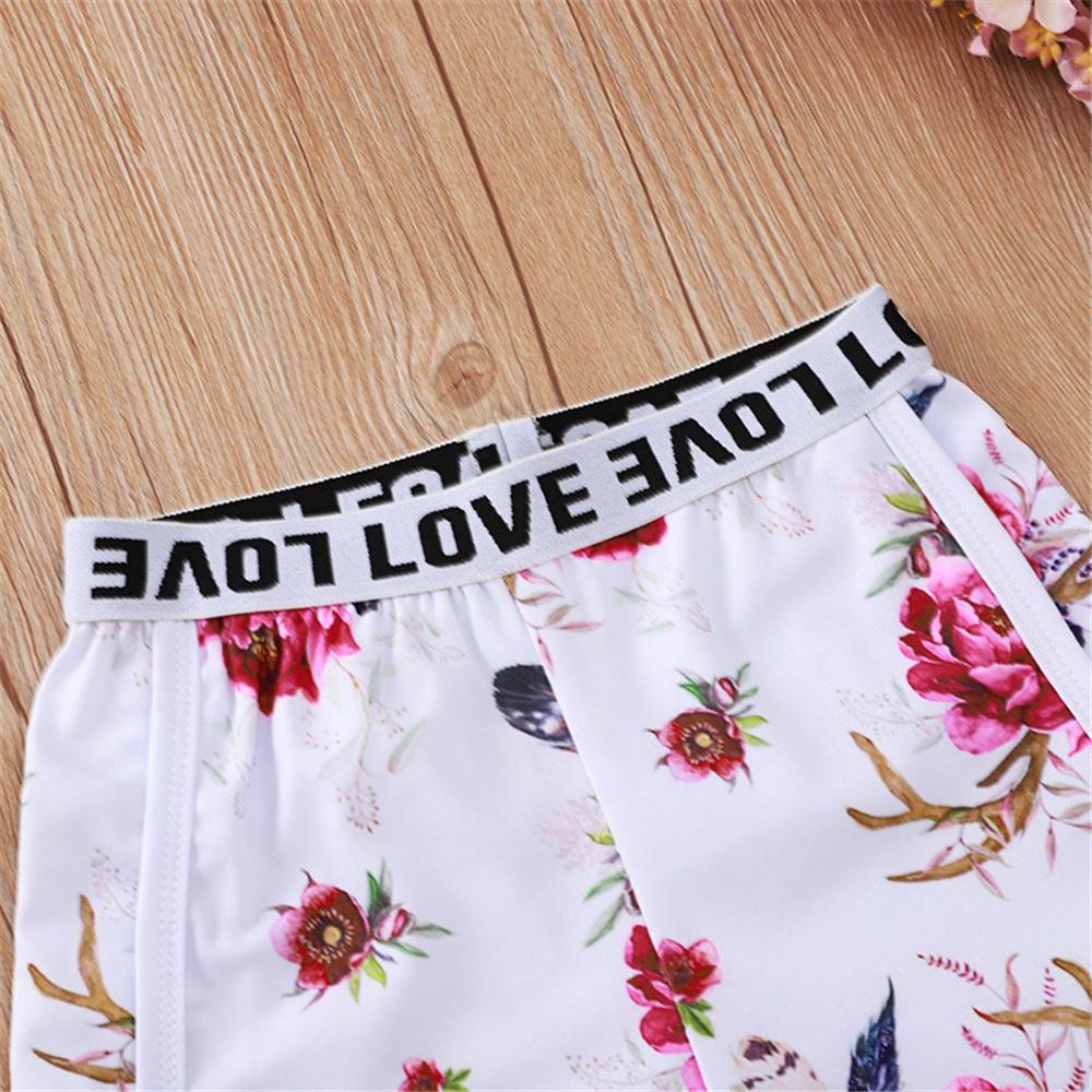 Girls Sleeveless Floral Printed Letter Love Tracksuit Wholesale Clothing For Children