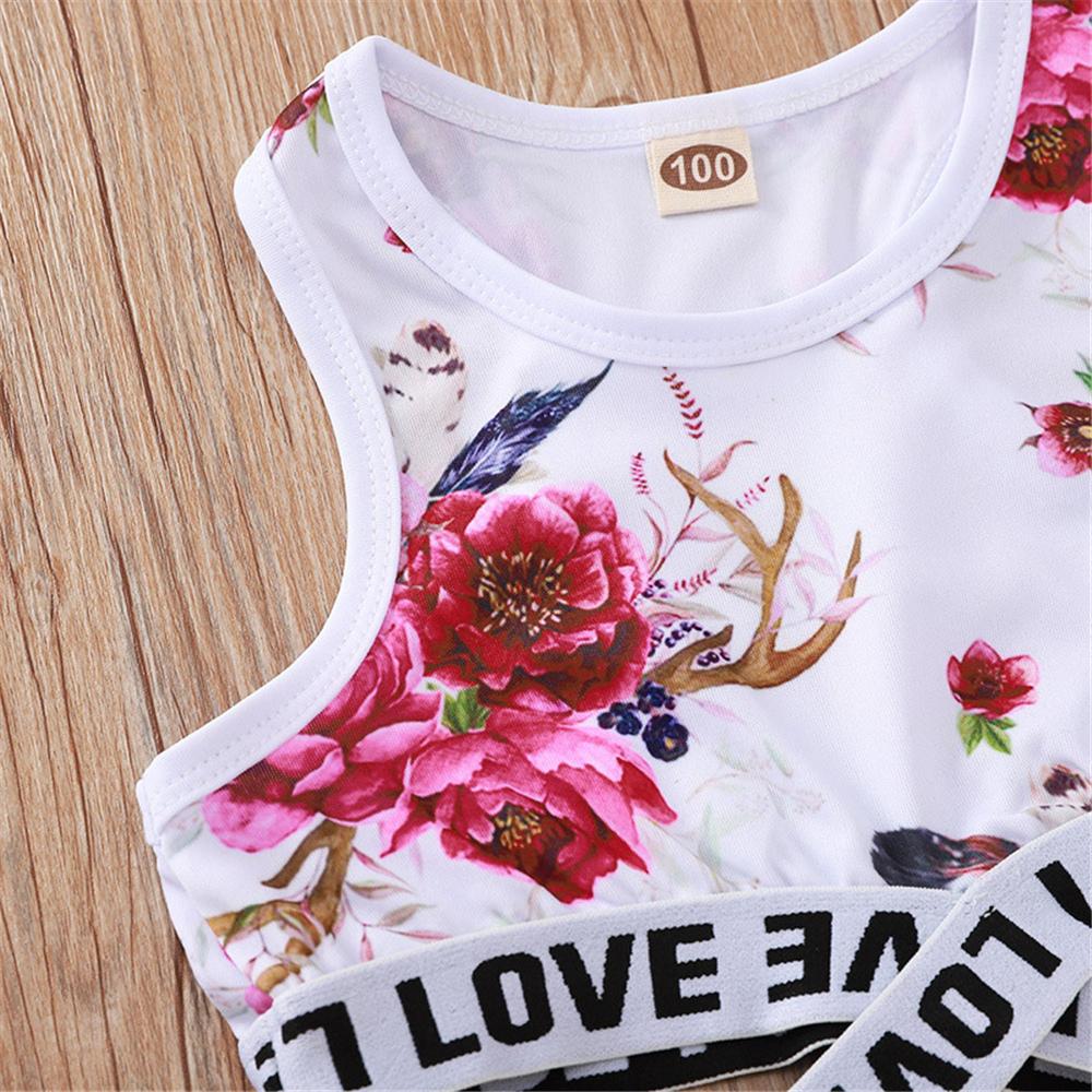 Girls Sleeveless Floral Printed Letter Love Tracksuit Wholesale Clothing For Children