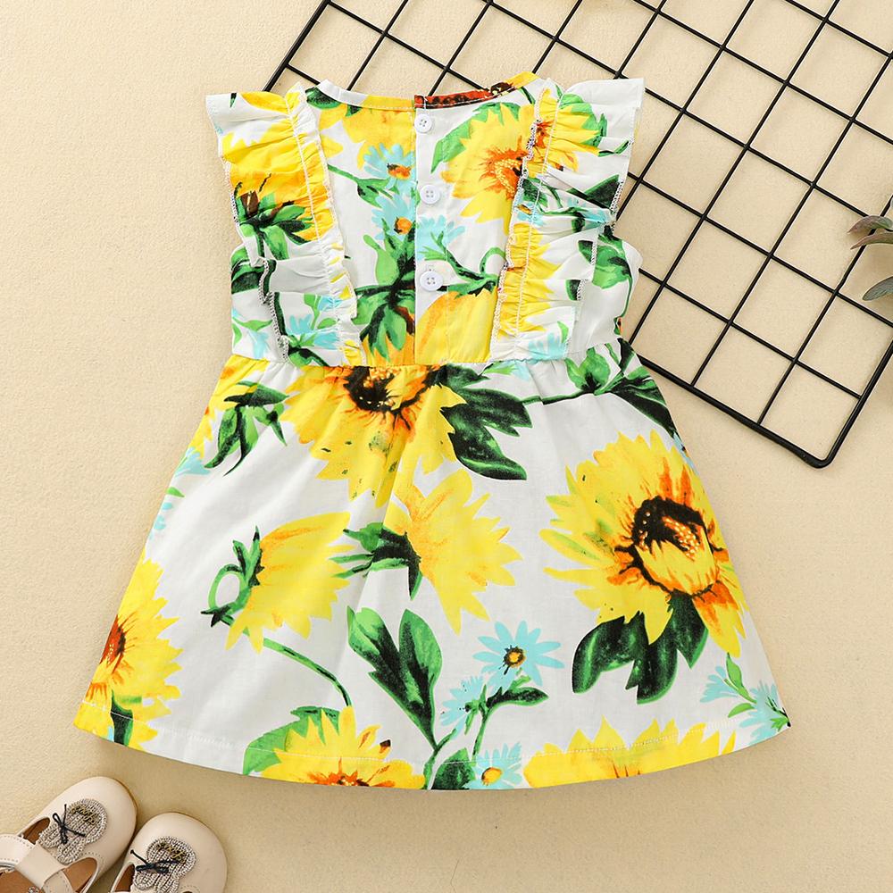 Baby Girls Sleeveless Floral Printed Ruffled Dress baby clothes wholesale