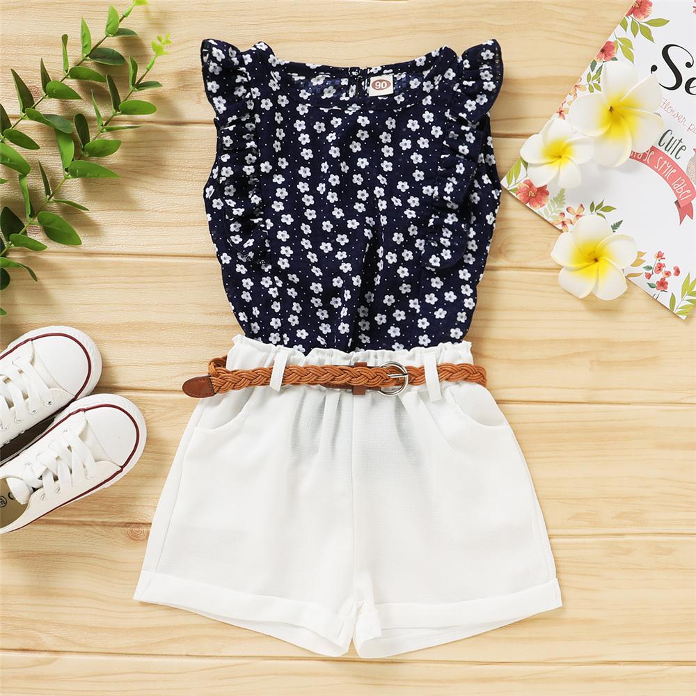 Girls Sleeveless Floral Printed Top & Shorts Wholesale Girl Clothing