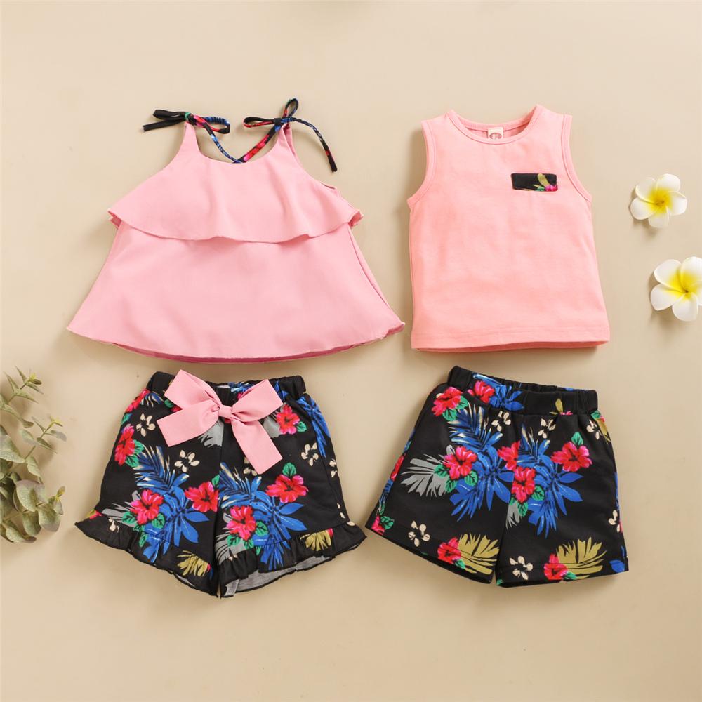 Boys Sleeveless Floral Printed Top & Shorts childrens wholesale clothing