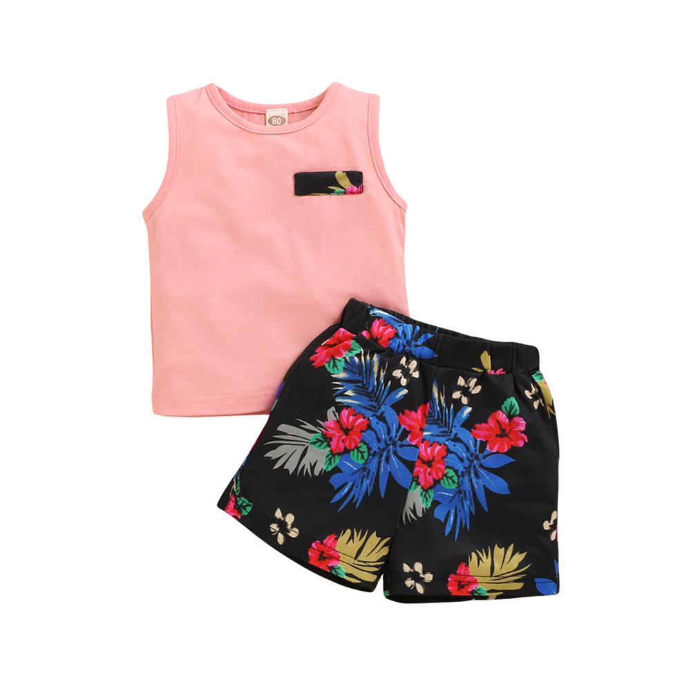 Boys Sleeveless Floral Printed Top & Shorts childrens wholesale clothing