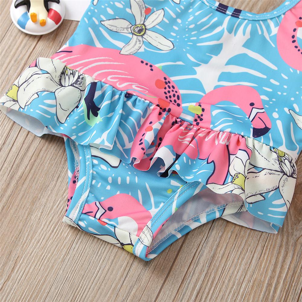 Girls Sleeveless Floral Swan Ruffled Swimwear Toddler One Piece Swimsuit