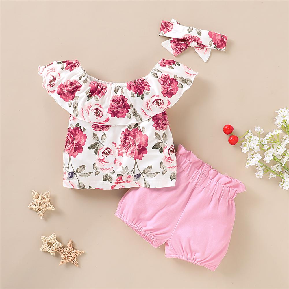 Girls Sleeveless Flower Printed Top & Shorts kids wholesale clothing