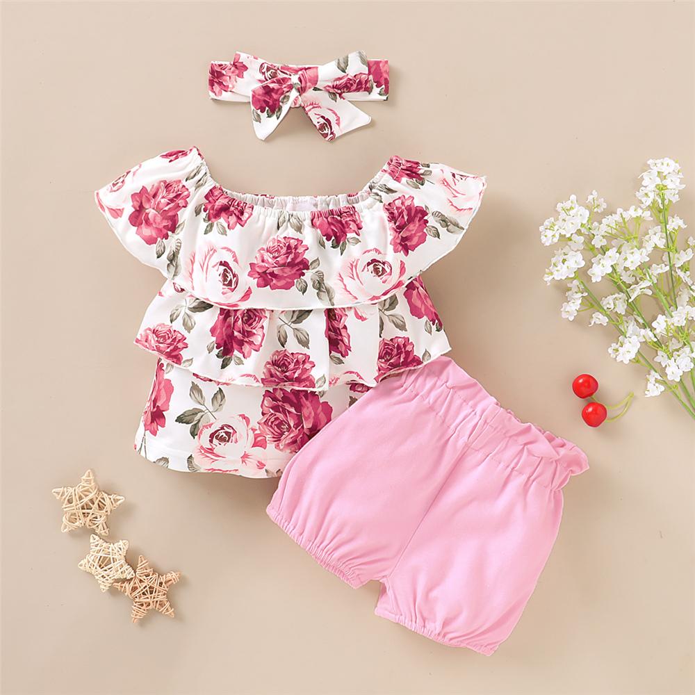 Girls Sleeveless Flower Printed Top & Shorts kids wholesale clothing