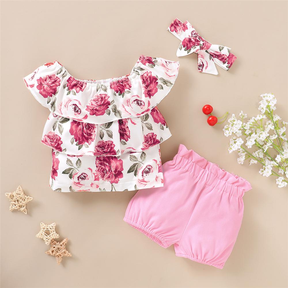 Girls Sleeveless Flower Printed Top & Shorts kids wholesale clothing