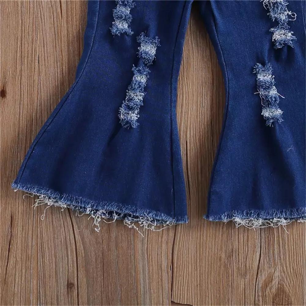 Girls Sleeveless Hollow Out Tie Up Top & Ripped Jeans Buy Kids Clothing Wholesale