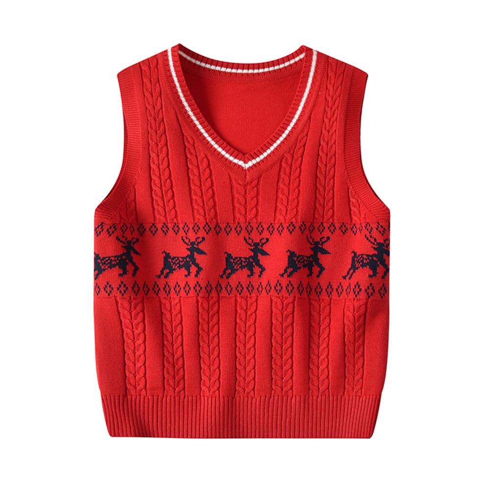Girls Sleeveless Knitted Elk Print Vest Sweaters