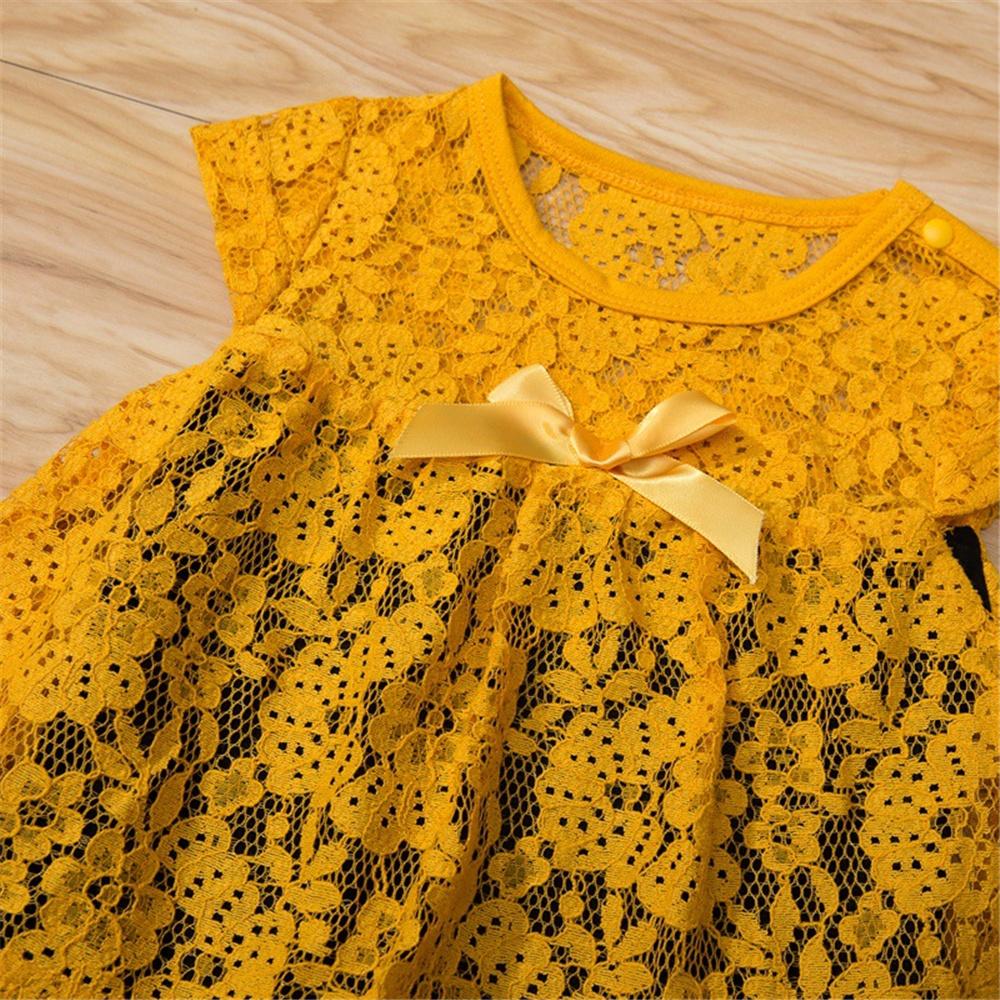Baby Girls Sleeveless Lace Hollow-out Bow Decor Color Contrast Romper cheap baby girl clothes boutique