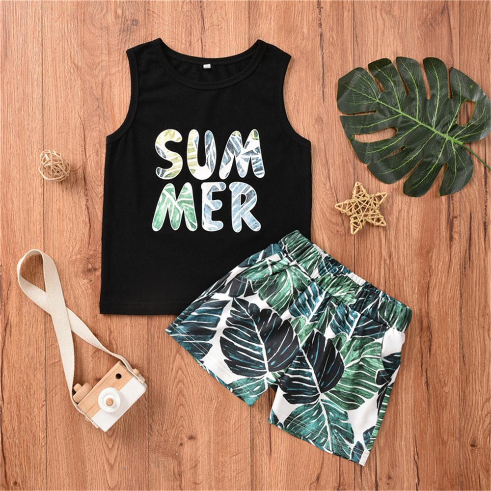 Boys Sleeveless Leaf Summer Printed Top & Shorts Wholesale Boys Clothing Suppliers