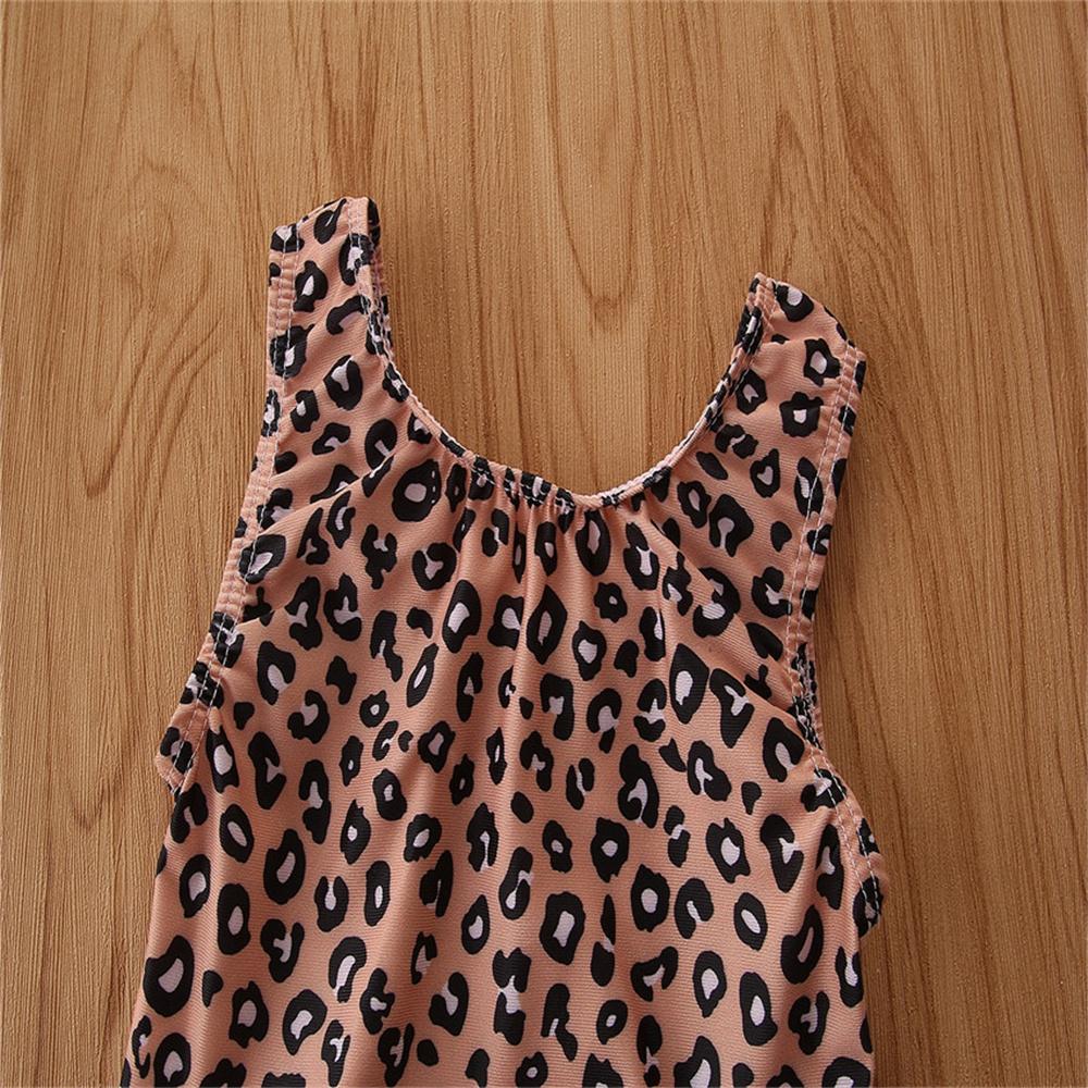 Girls Sleeveless Leopard Mesh Swimwear Toddler One Piece Swimsuit