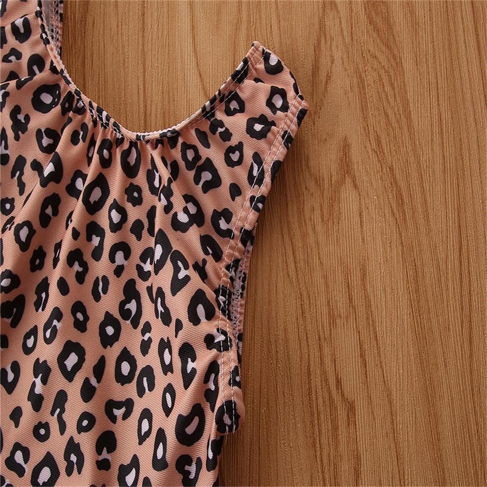 Girls Sleeveless Leopard Mesh Swimwear Toddler One Piece Swimsuit