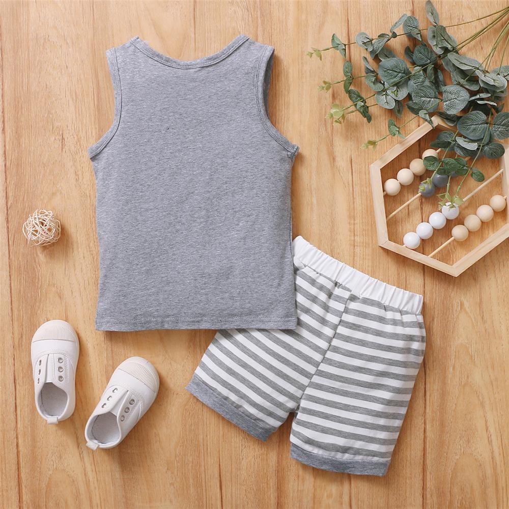 Boys Sleeveless Letter Mr.Steal Your Girl Top & Striped Shorts Boy Summer Outfits