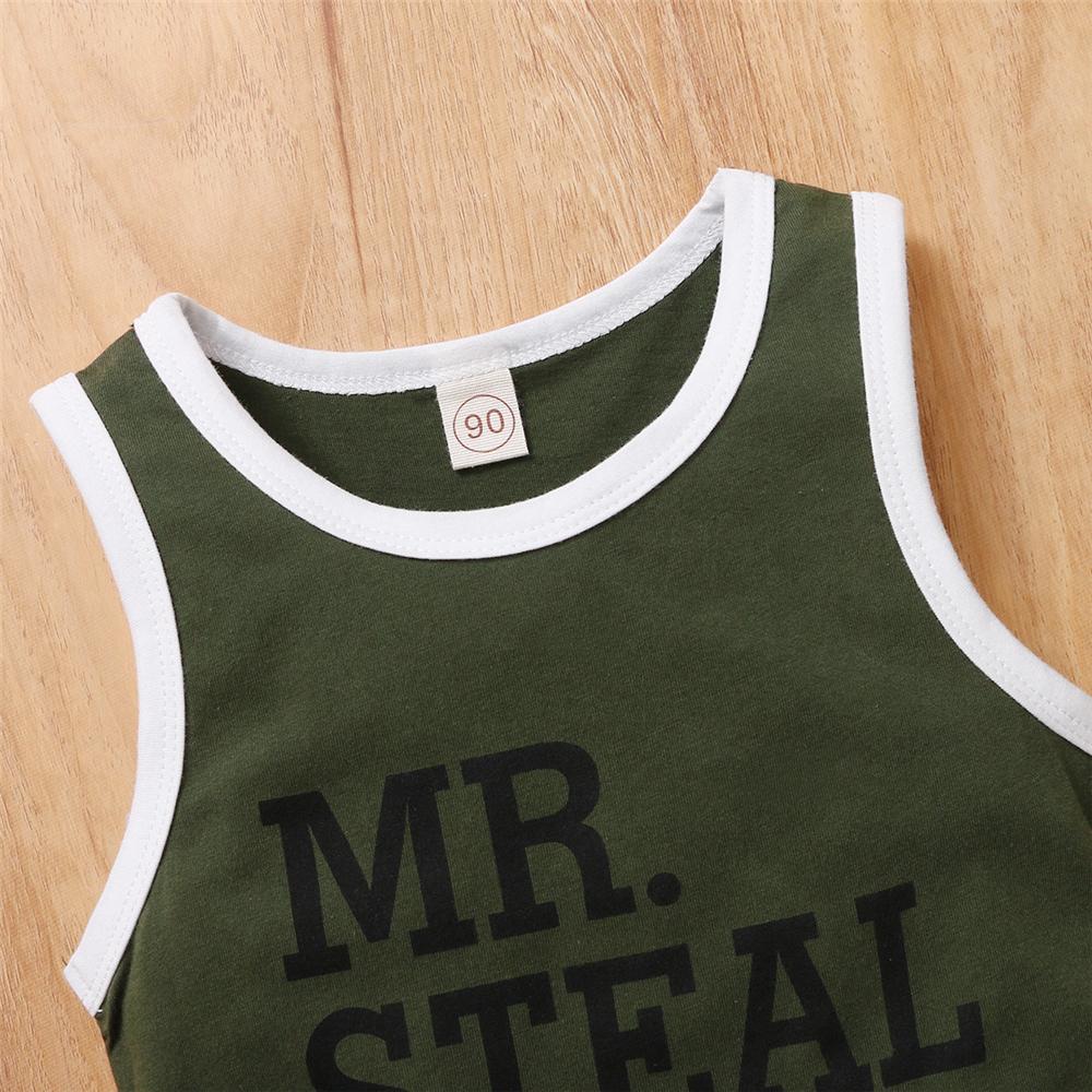 Boys Sleeveless Letter Mr.Steal Your Girl Top & Striped Shorts Boy Summer Outfits