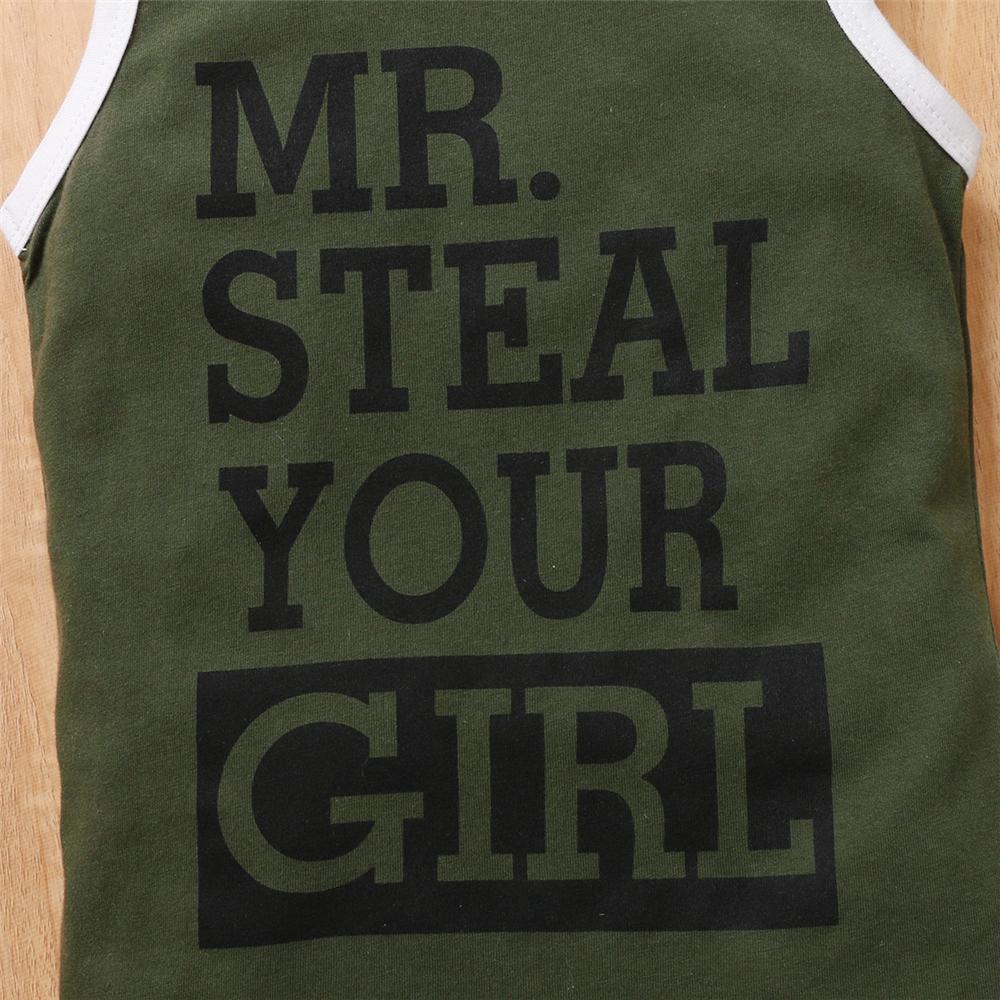 Boys Sleeveless Letter Mr.Steal Your Girl Top & Striped Shorts Boy Summer Outfits