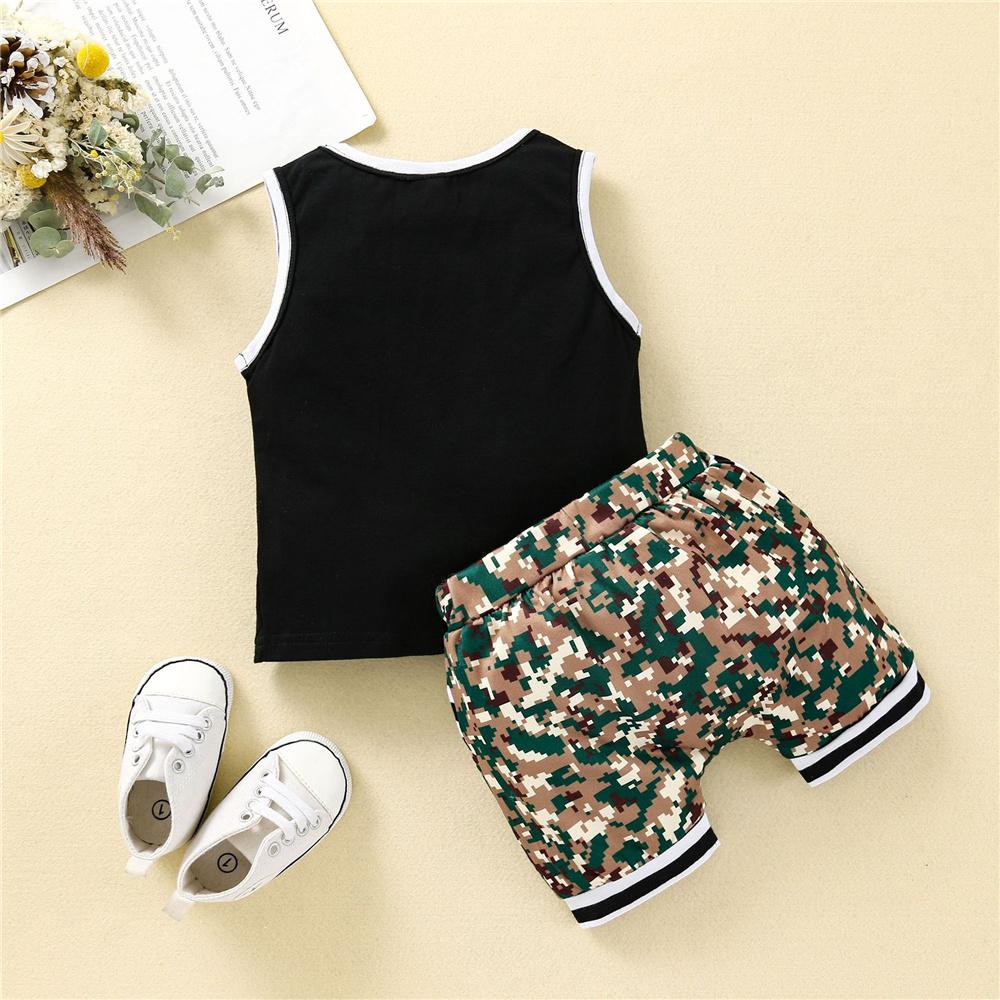 Boys Sleeveless Letter Printed Camouflage Top & Shorts children wholesale clothing