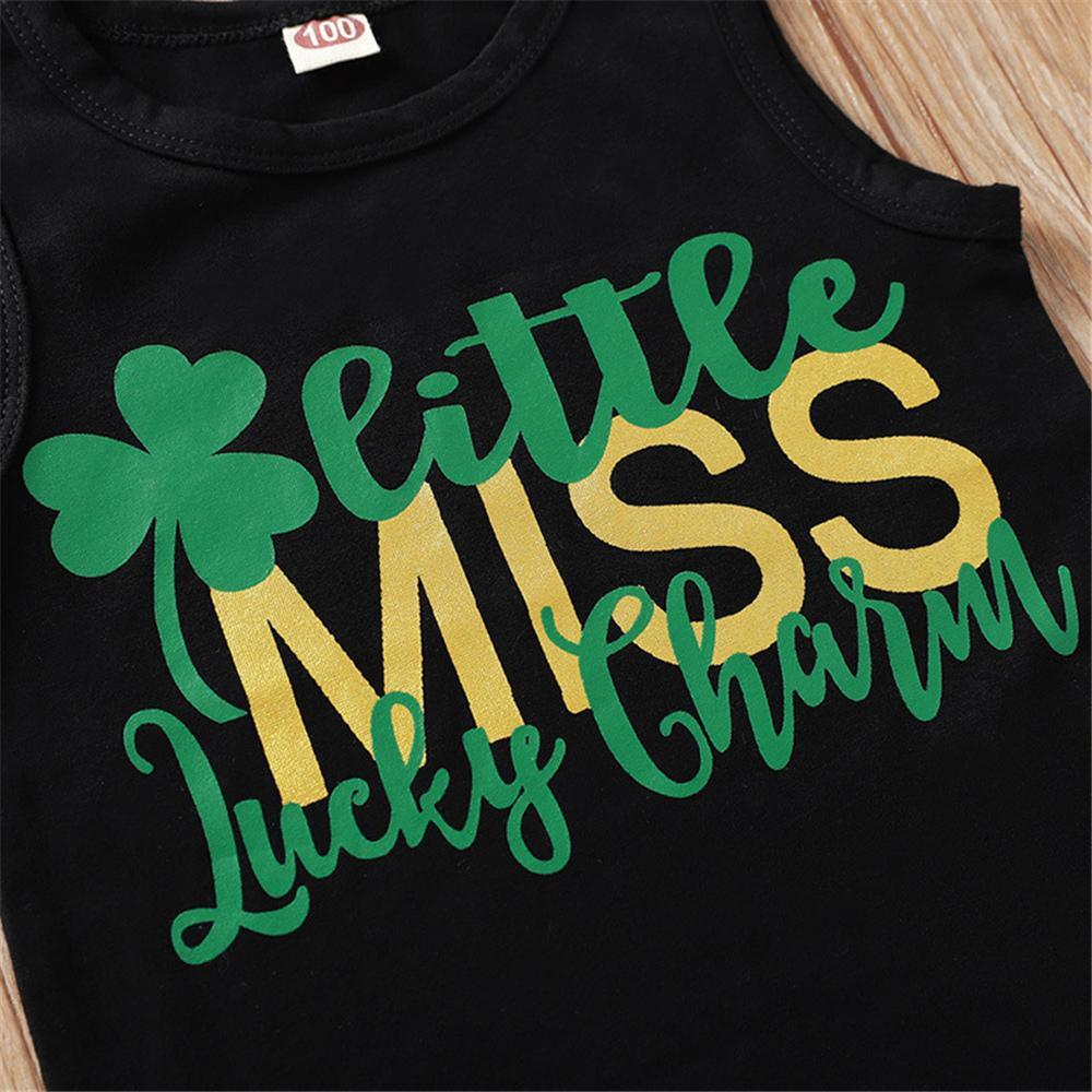 Girls Sleeveless Letter Printed Fashion Top & Leaves Printed Shorts Kids Clothing Suppliers