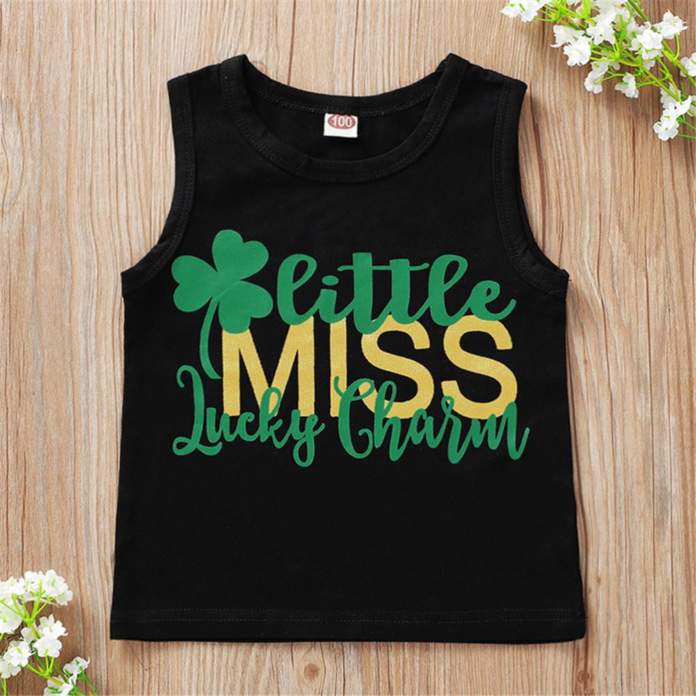 Girls Sleeveless Letter Printed Fashion Top & Leaves Printed Shorts Kids Clothing Suppliers