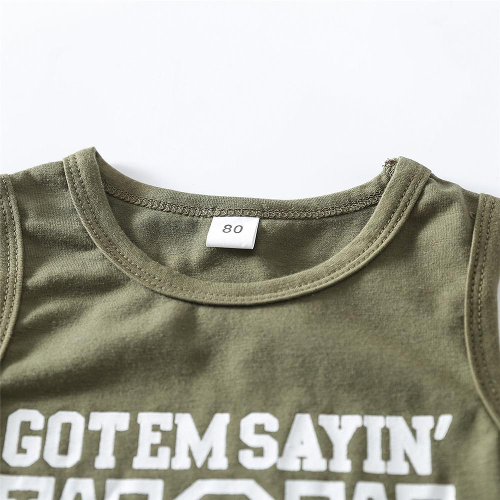 Unisex Sleeveless Letter Printed Green Top & Denim Shorts kids clothes wholesale