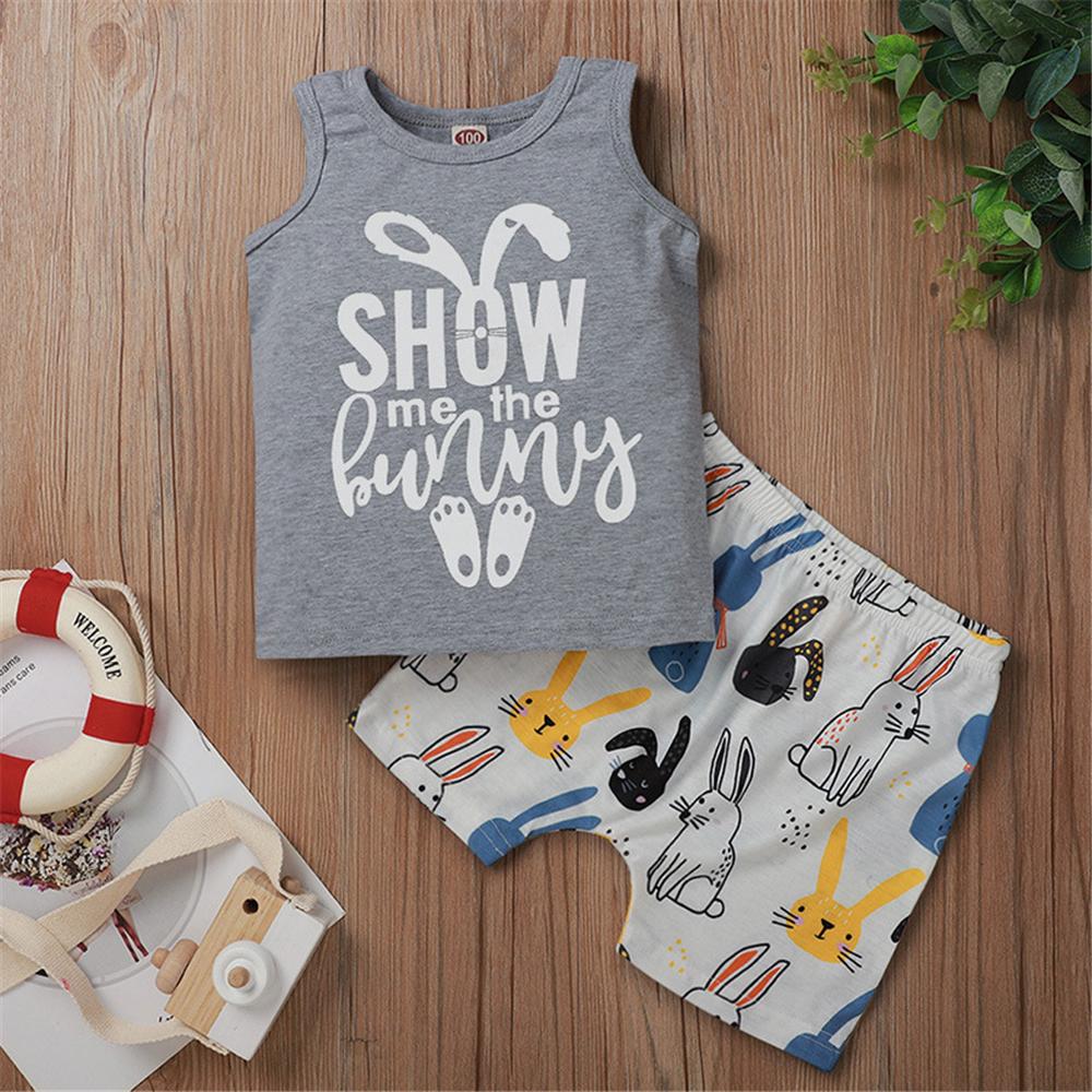 Boys Sleeveless Letter Printed Top & Rabbit Printed Shorts Boy Clothes Wholesale