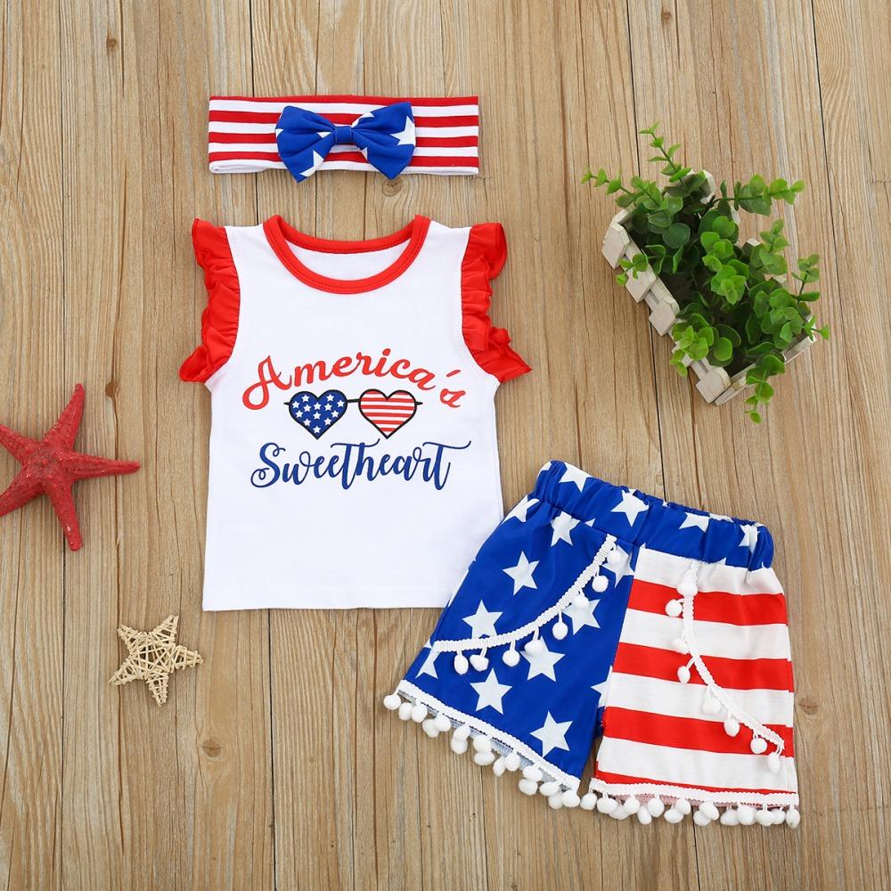 Baby Girls Sleeveless Letter Star Striped Printed Top & Shorts & Headband wholesale baby clothes suppliers