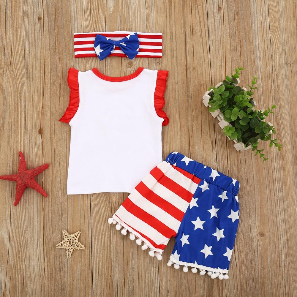 Baby Girls Sleeveless Letter Star Striped Printed Top & Shorts & Headband wholesale baby clothes suppliers