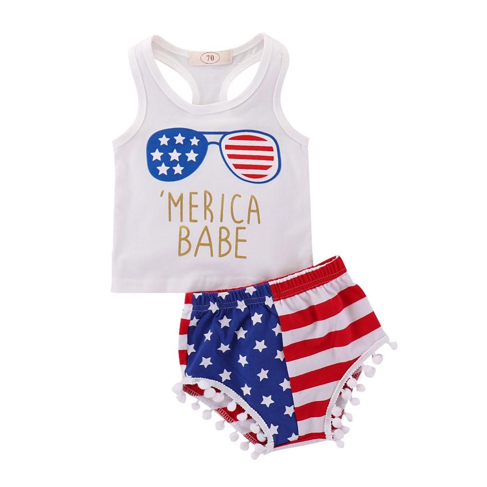 Baby Sleeveless Letter Striped Star Top & Shorts Wholesale Clothing Baby