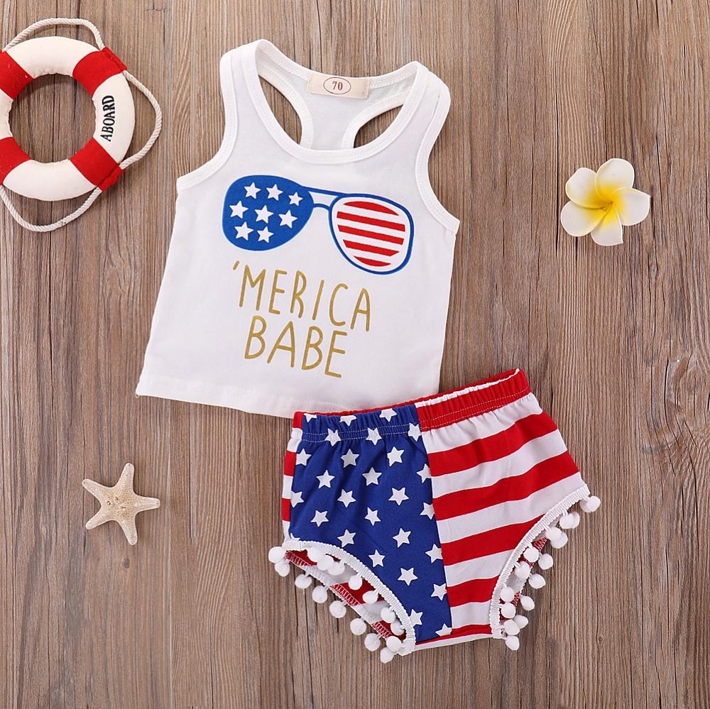 Baby Sleeveless Letter Striped Star Top & Shorts Wholesale Clothing Baby