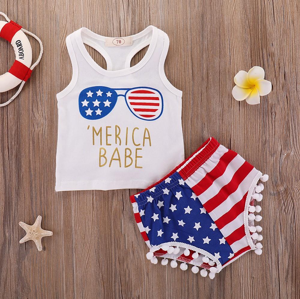 Baby Sleeveless Letter Striped Star Top & Shorts Wholesale Clothing Baby