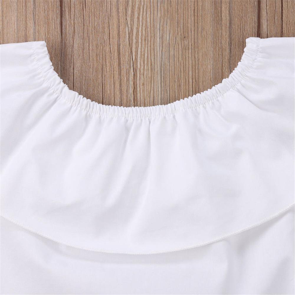 Girls Sleeveless Lotus Leaf Collar White Top & Lace Jeans trendy kids wholesale clothing