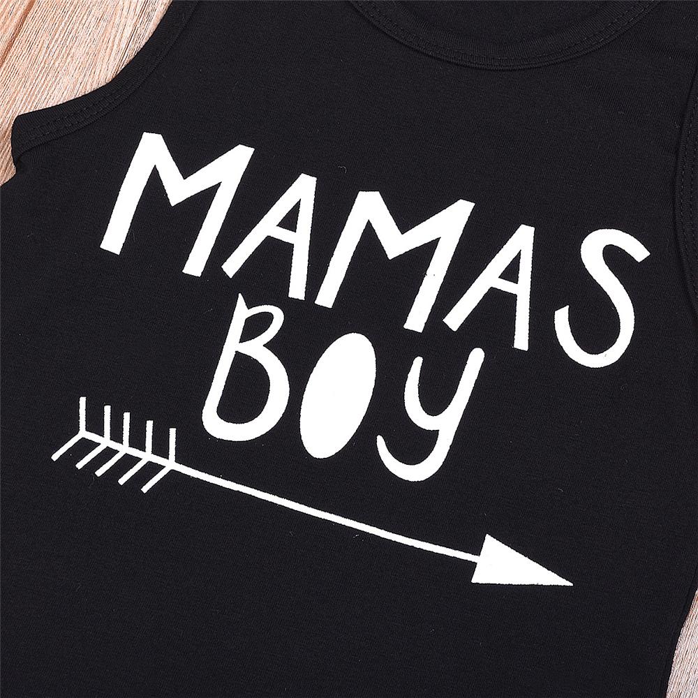 Boys Sleeveless Mamas Boy Letter Printed Top & Denim Shorts Boys Casual Suits