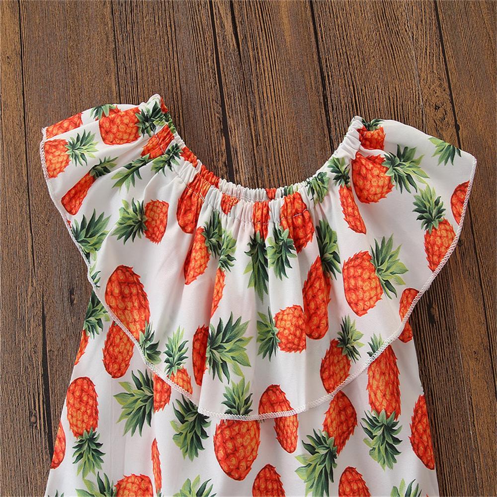 Girls Sleeveless Pineapple Printed Top & Ripped Jeans Wholesale Clothing For Girls