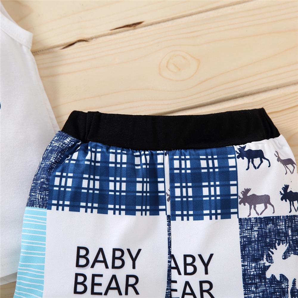 Boys Sleeveless Plaid Letter Baby Bear Printed Top & Shorts Wholesale Toddler Boy Clothing