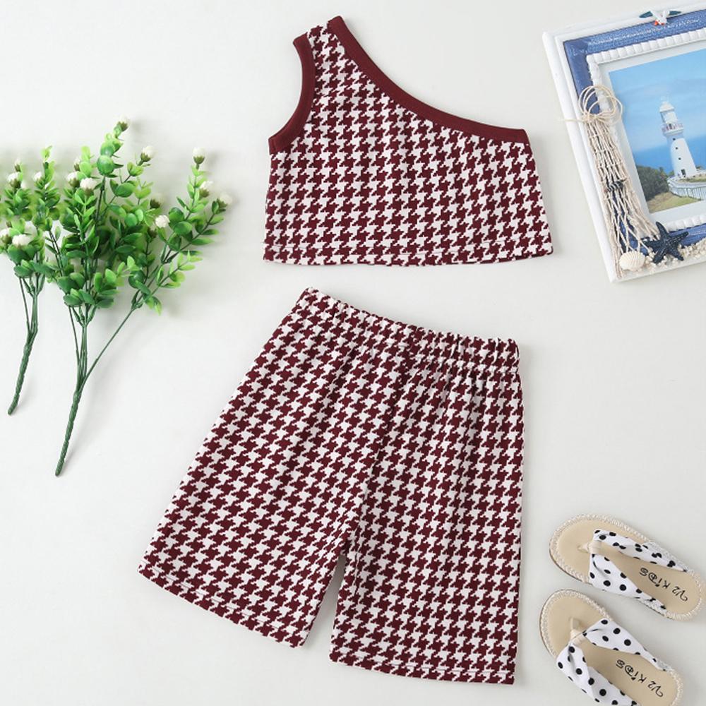 Girls Sleeveless Plaid Top & Shorts trendy kids wholesale clothing