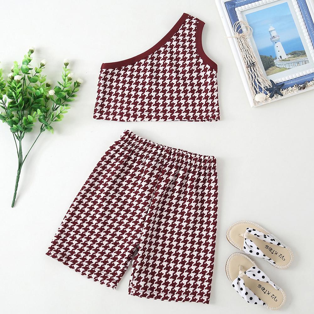 Girls Sleeveless Plaid Top & Shorts trendy kids wholesale clothing