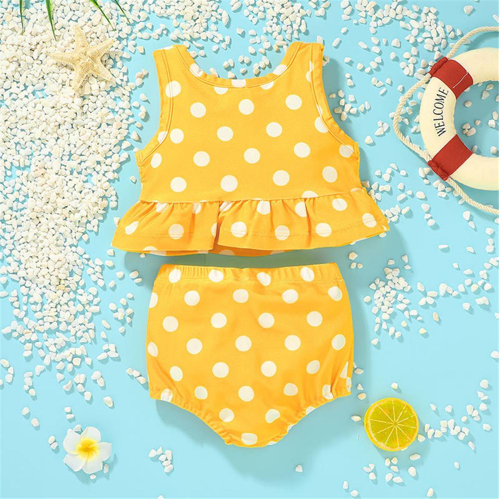Girls Sleeveless Polka Dot Fruit Animal Striped Leaf Printed Top & Shorts Toddler 2 Piece Swimsuit