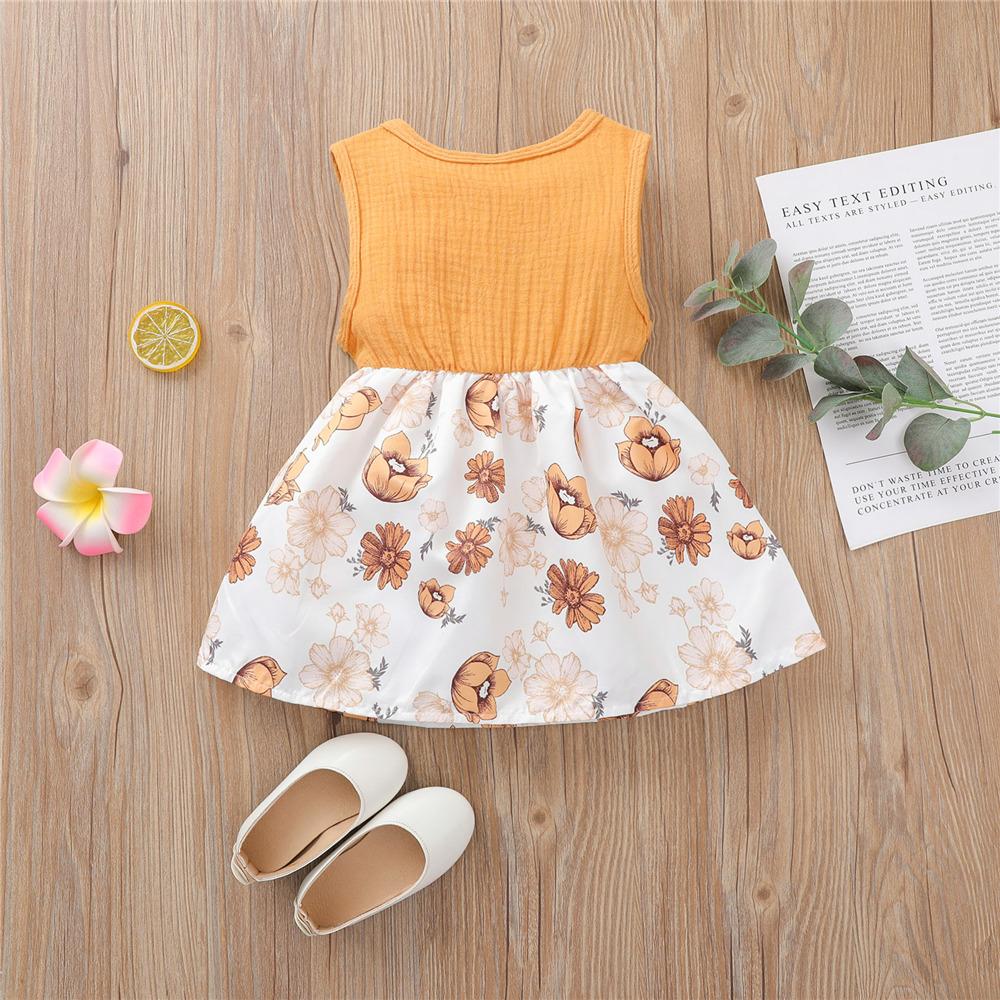 Girls Sleeveless Puffy Floral Printed Splicing Dress children's wholesale boutique clothing