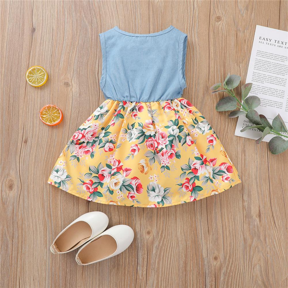 Girls Sleeveless Puffy Floral Printed Splicing Dress children's wholesale boutique clothing
