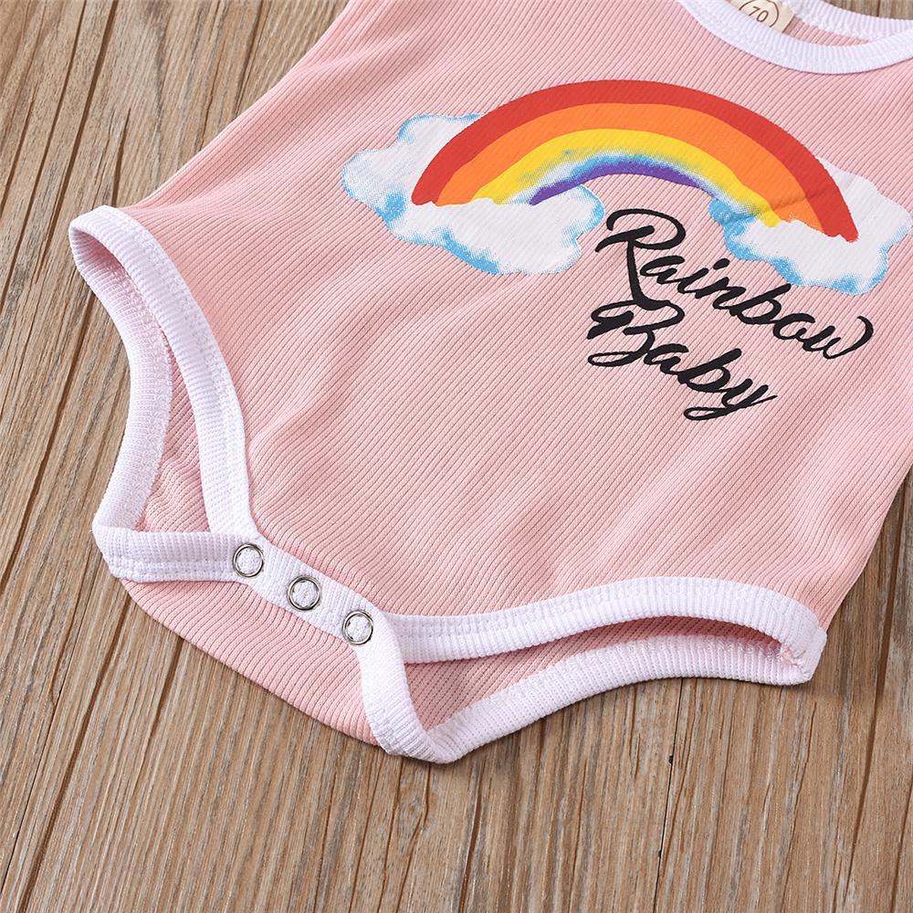 Baby Unisex Sleeveless Rainbow Baby Printed Romper & Shorts Baby Summer Clothes