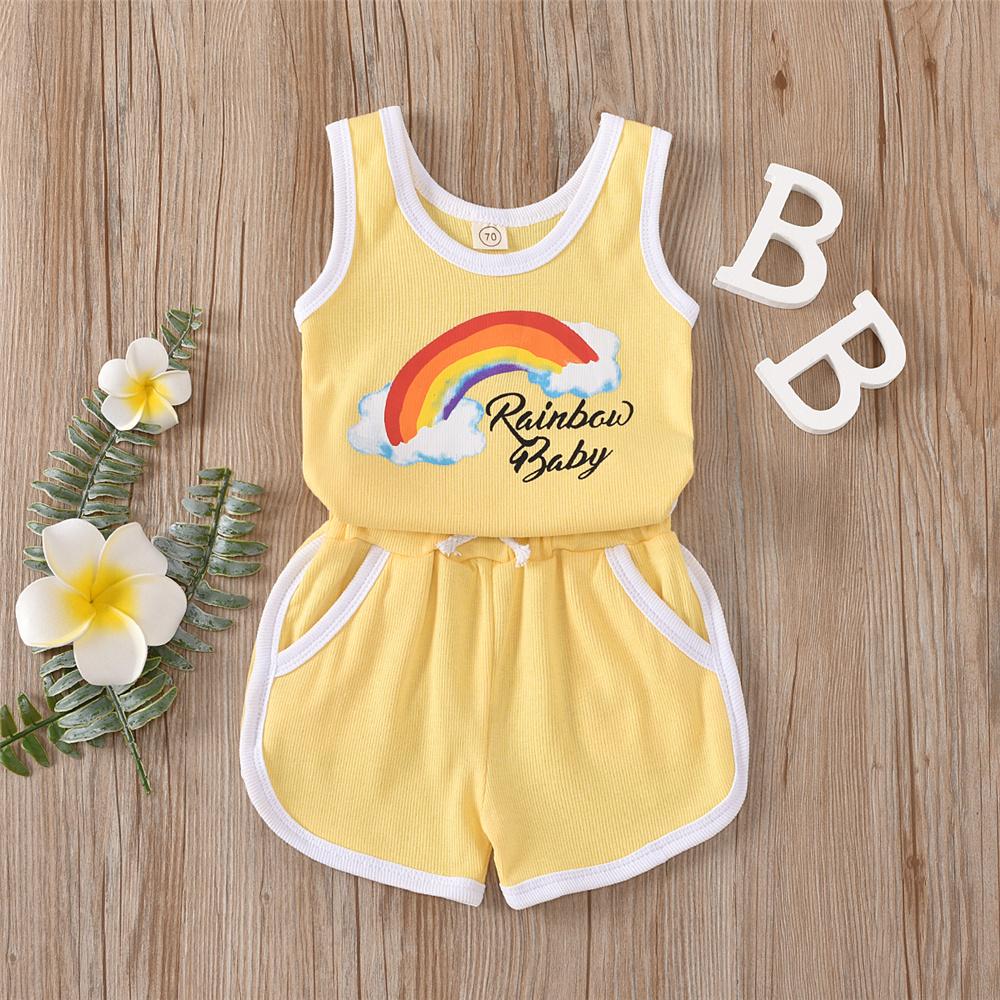 Baby Unisex Sleeveless Rainbow Baby Printed Romper & Shorts Baby Summer Clothes