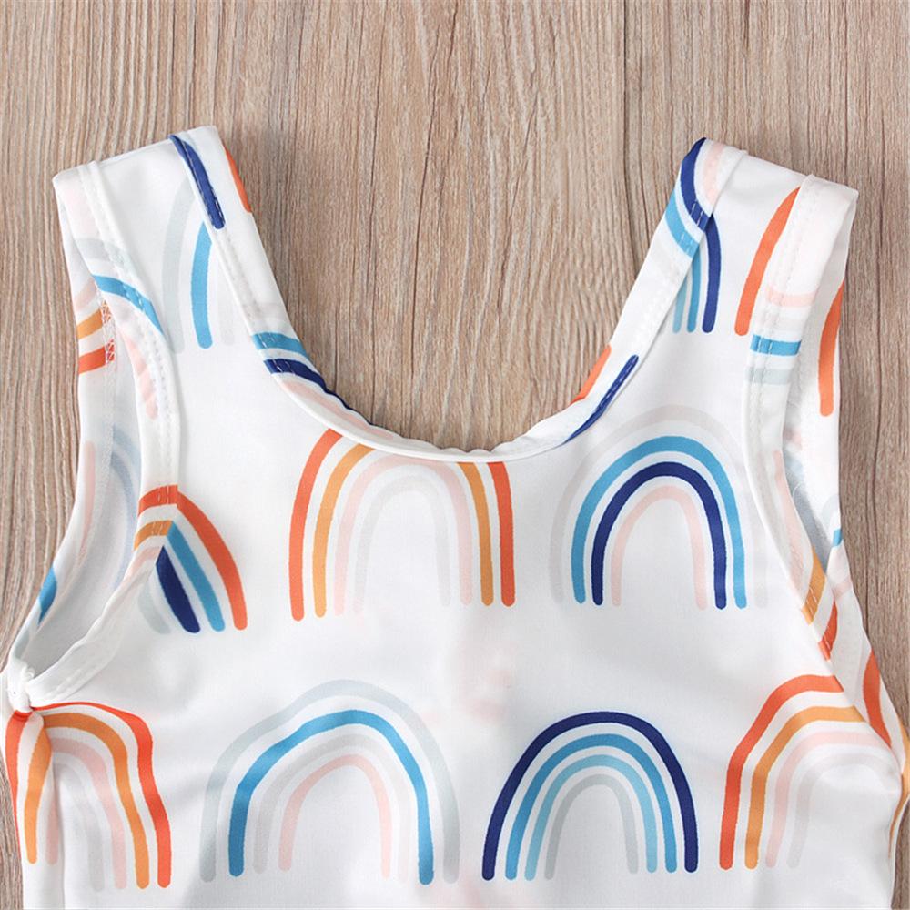 Girls Sleeveless Rainbow Printed Swimwear Toddler One Piece Swimsuit