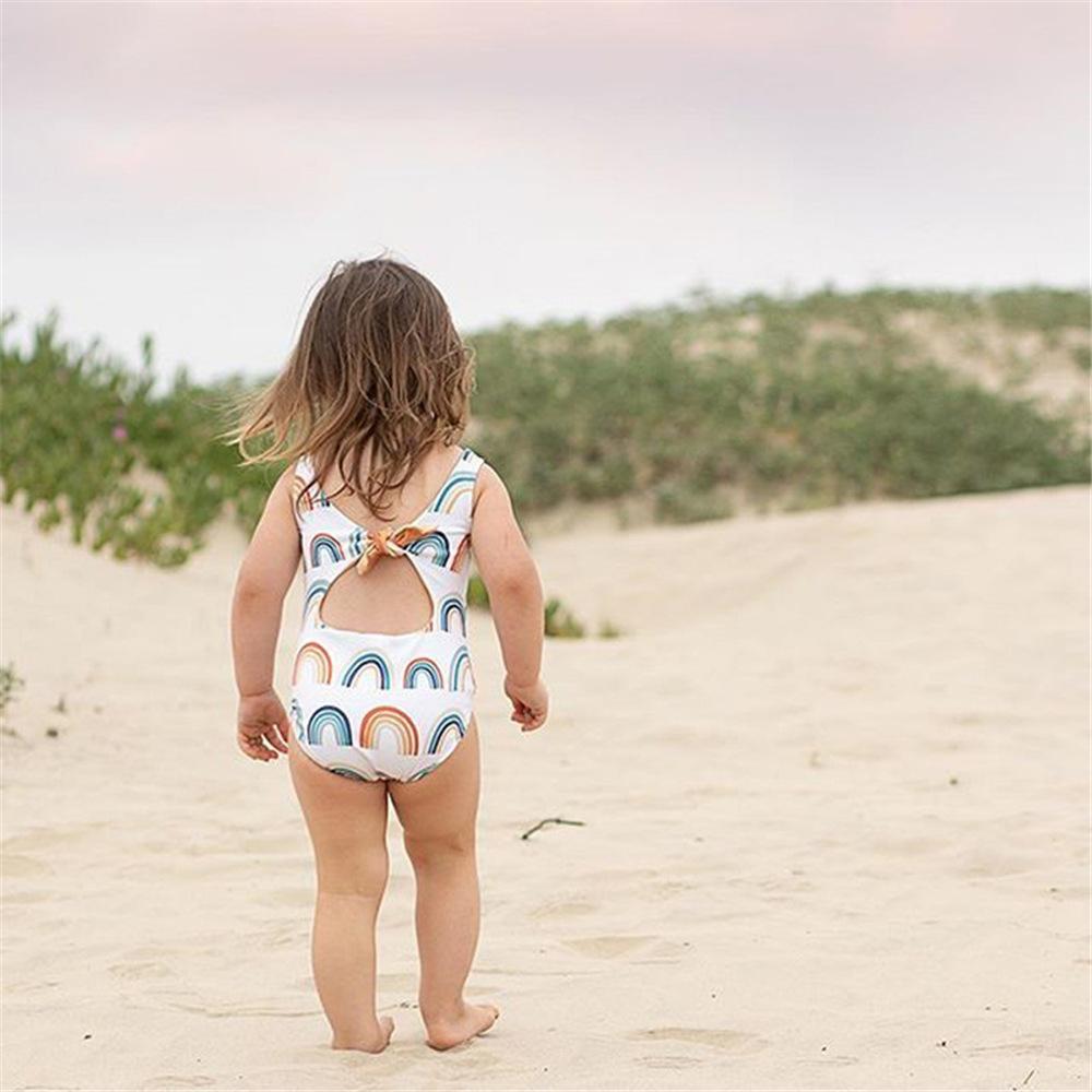 Girls Sleeveless Rainbow Printed Swimwear Toddler One Piece Swimsuit