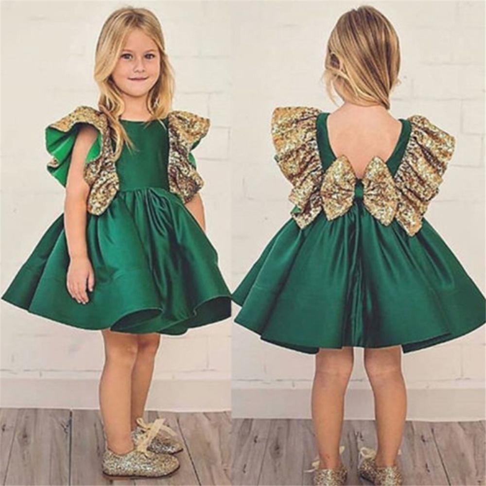 Girls Sleeveless Sequin Bow Decor Dress Baby Clothing Suppliers