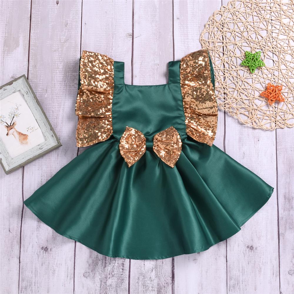 Girls Sleeveless Sequin Bow Decor Dress Baby Clothing Suppliers