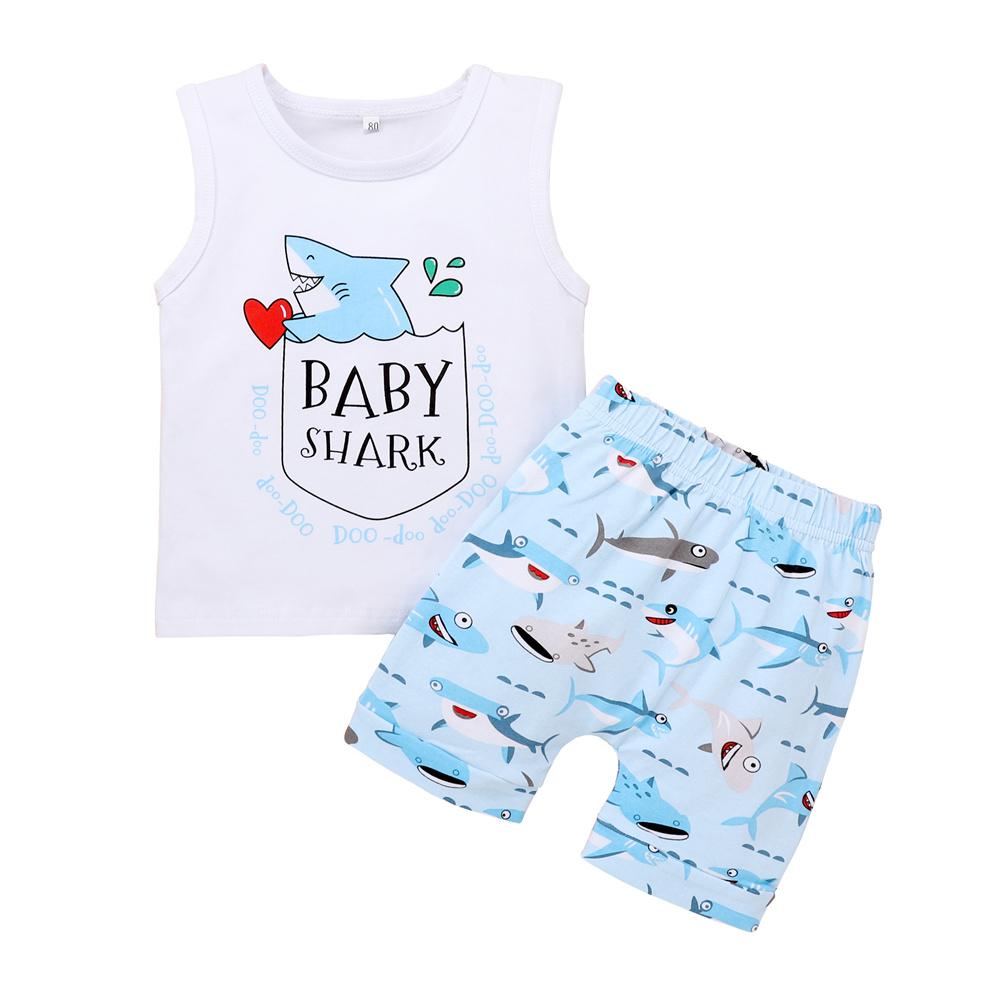 Baby Boys Sleeveless Shark Top & Shorts cheap baby clothes wholesale