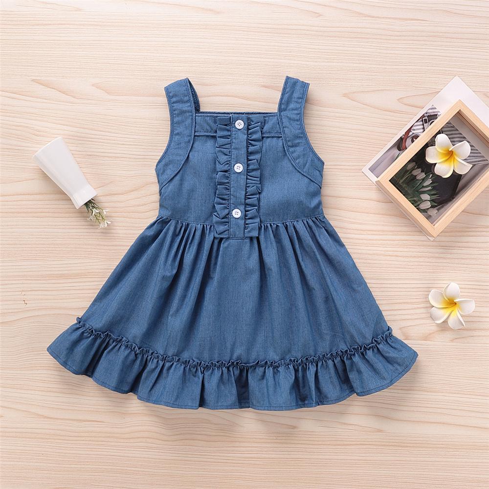 Girls Sleeveless Solid Color Button Denim Dresses kids wholesale clothing