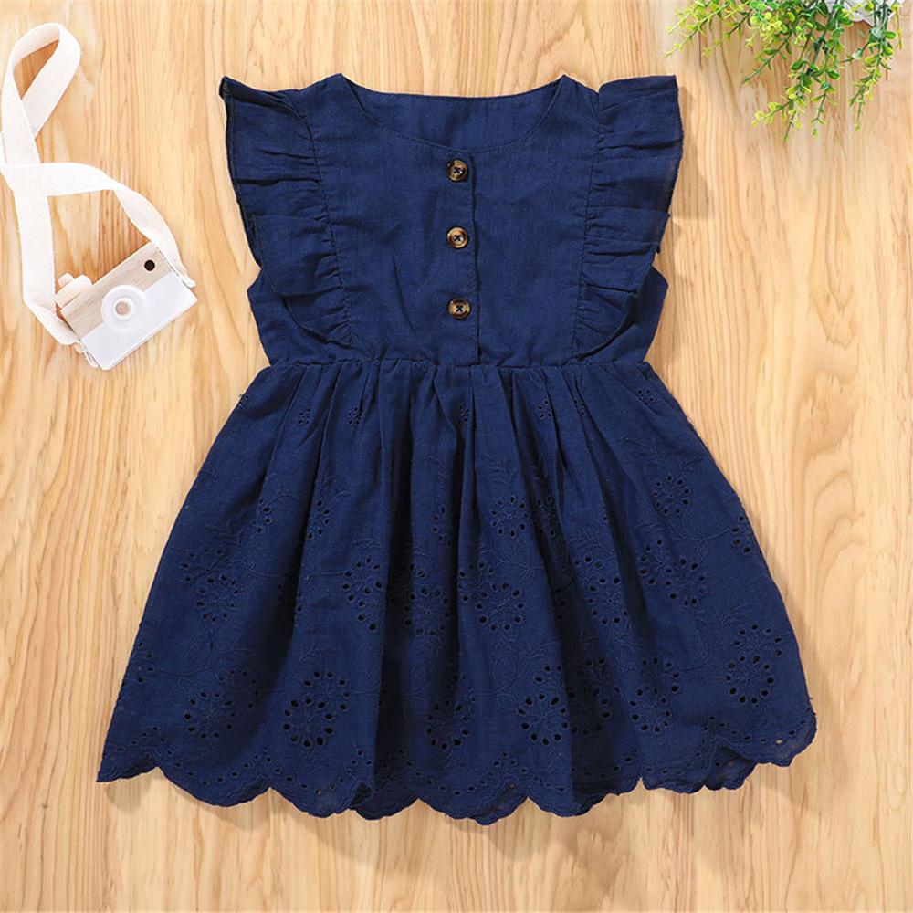 Baby Girls Sleeveless Solid Color Hollow Out Dress Cheap Boutique Baby Clothing