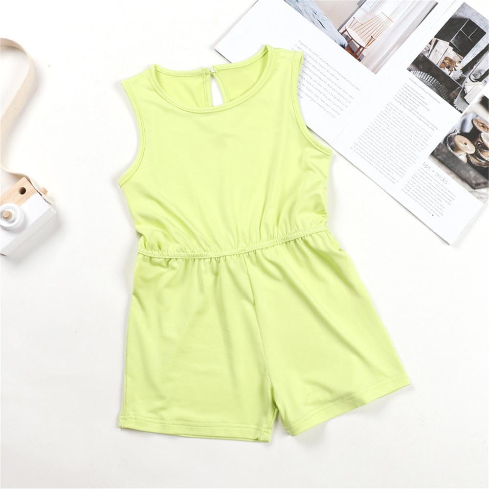 Girls Sleeveless Solid Color Summer Jumpsuit wholesale childrens clothing distributors