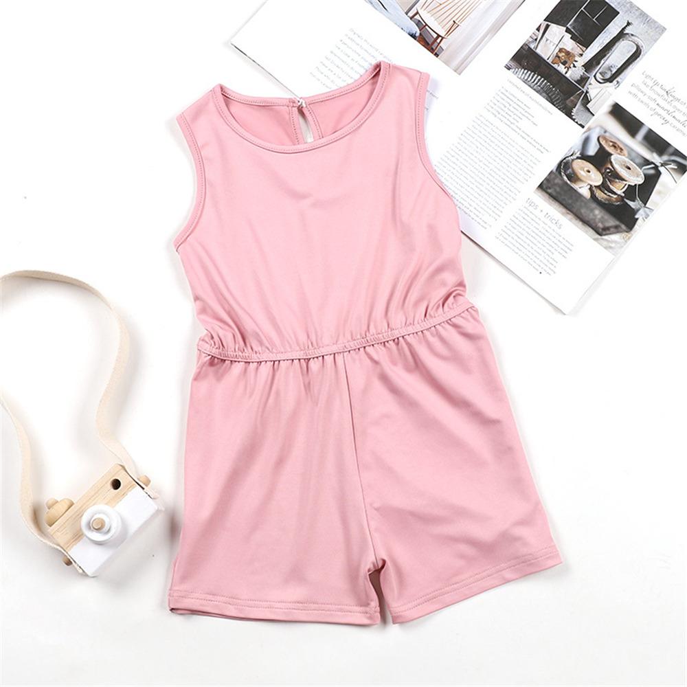 Girls Sleeveless Solid Color Summer Jumpsuit wholesale childrens clothing distributors