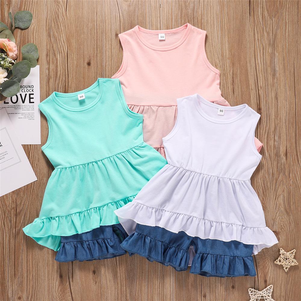 Girls Sleeveless Solid Ruffled Top & Shorts wholesale childrens clothing online